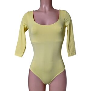NWT MATTE LEMON YELLOW 3/4 SLEEVE BODYSUIT / LEOTARD LIMITED EDITION BLACKMILK